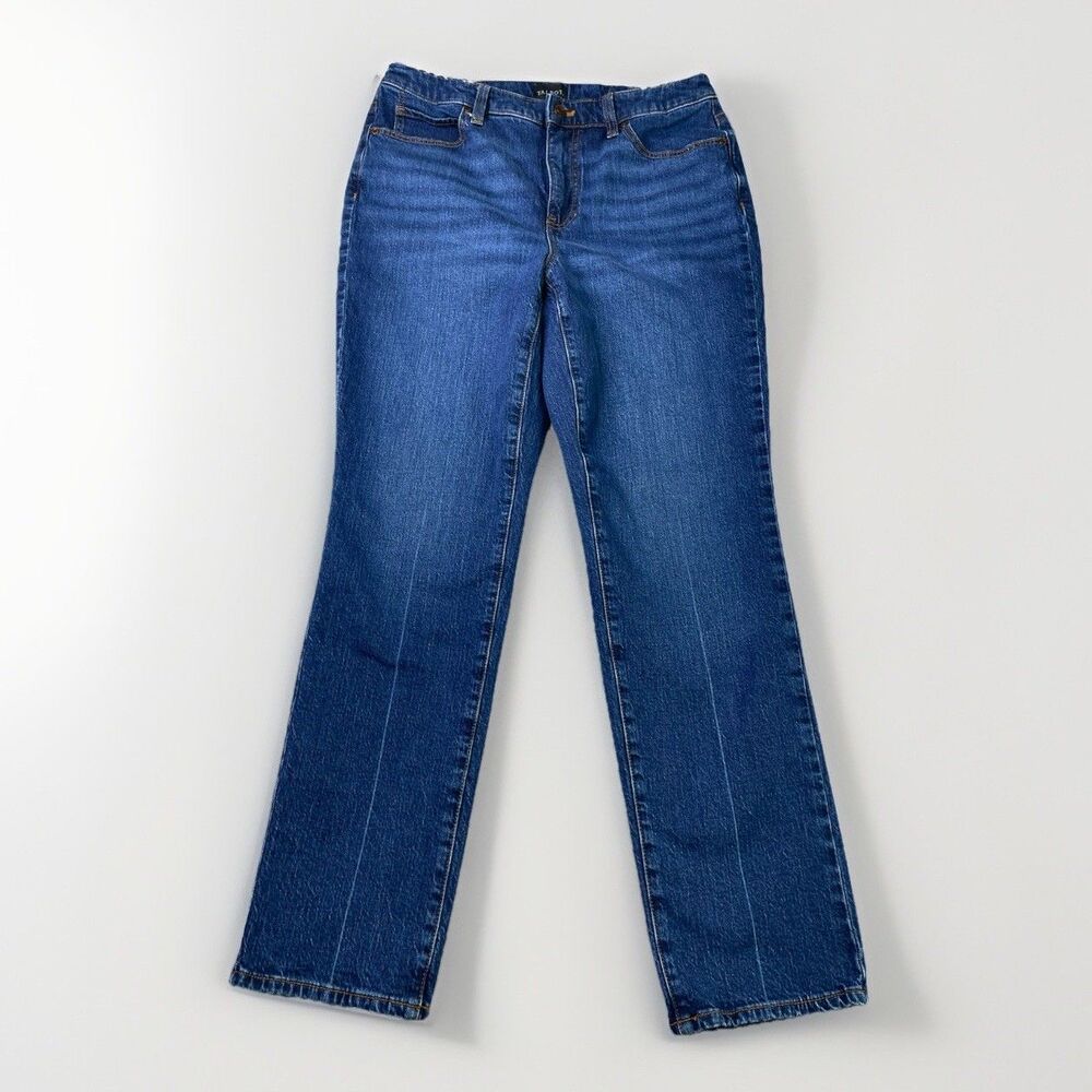 Talbots Straight Leg Jeans Womens 6 Petite Ramona Wash Dark Blue Stretch Denim